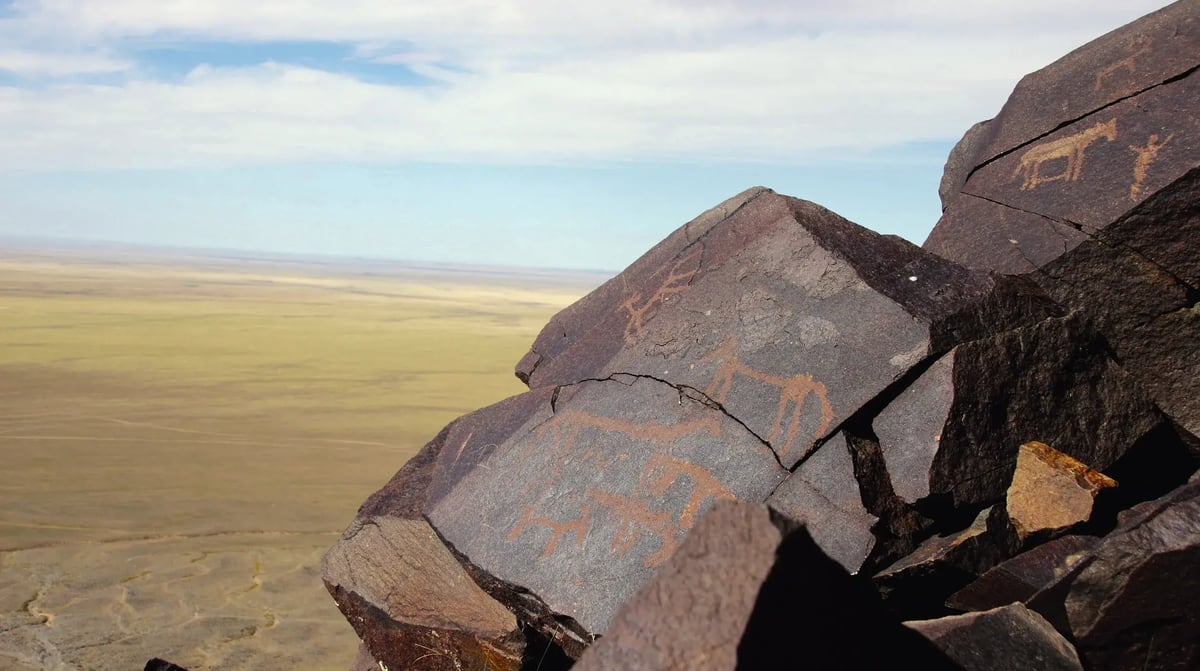 Gobi Havtsgait Petroglyphs & steppe in background