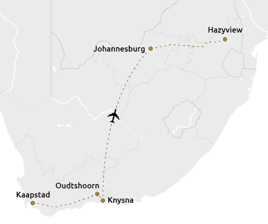 Routekaartje Zuid-Afrika Hannick 2024