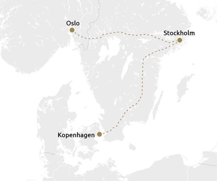 Scandinavische hoofdsteden per trein