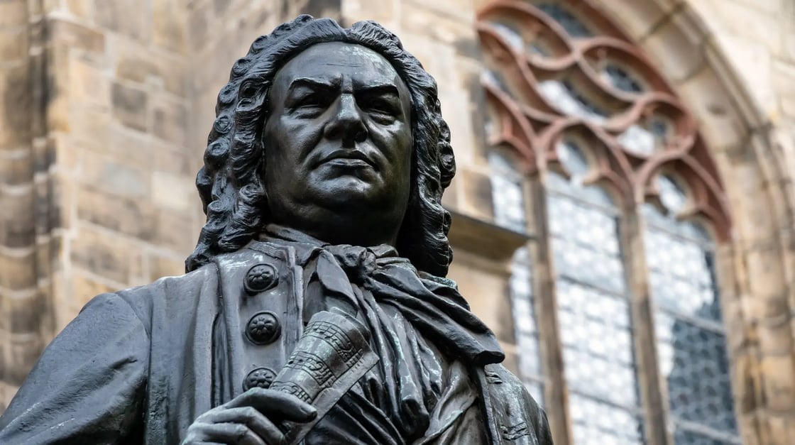 Monument to the Thomaskantor and composer Johann Sebastian Bach in front of the Thomaskirche in Leipzig