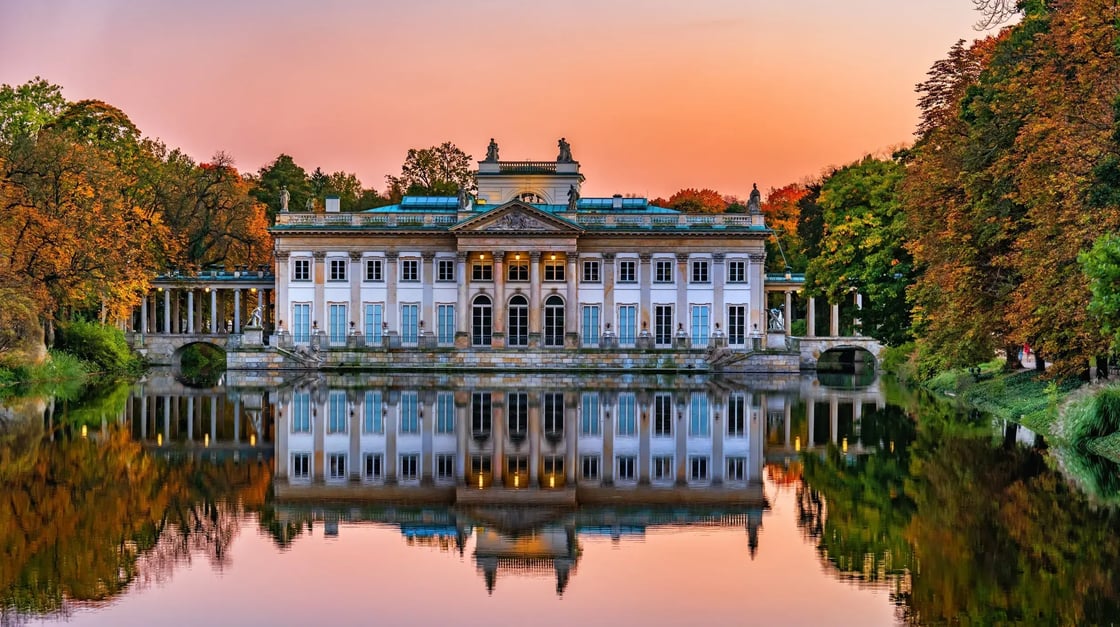 Palace on the Isle in Royal Lazienki Park at twilight, city of Warsaw in Poland